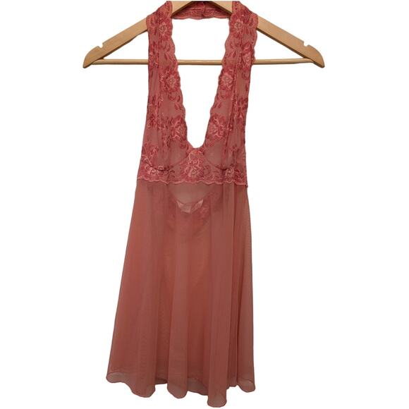 Victoria's Secret Babydoll Halter Mini Dress Sheer Mesh Floral Lace‎ Lingerie - Picture 1 of 4